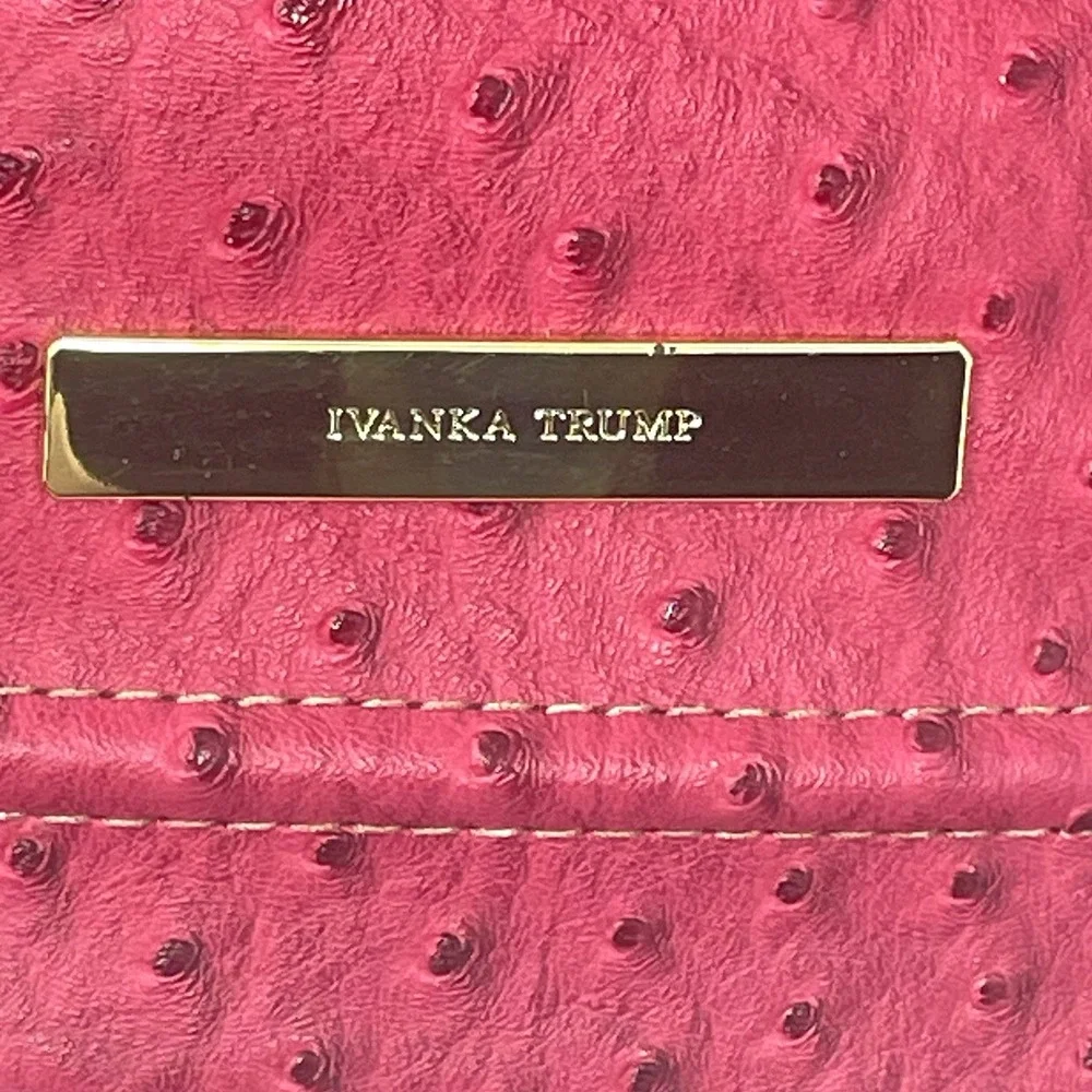Ivanka Trump Ava Dome Satchel Pink Ostrich Embossed Handbag Gold Hardware Purse